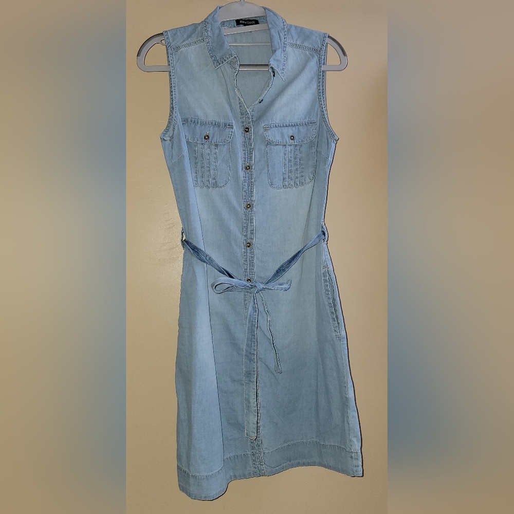 NEW LOOK light denim Sleeveles dress with pockets S